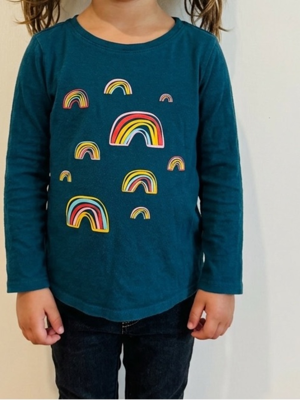 Old Navy Cotton Teal Green Blue Rainbow Long-Sleeve Tee Shirt Girls  5T